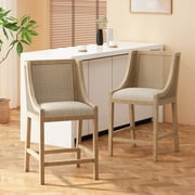 Christopher Knight Home Cataldo Fabric Upholstered Wood and Cane 25.5 inch Counter Stools (Set of 2) by Beige